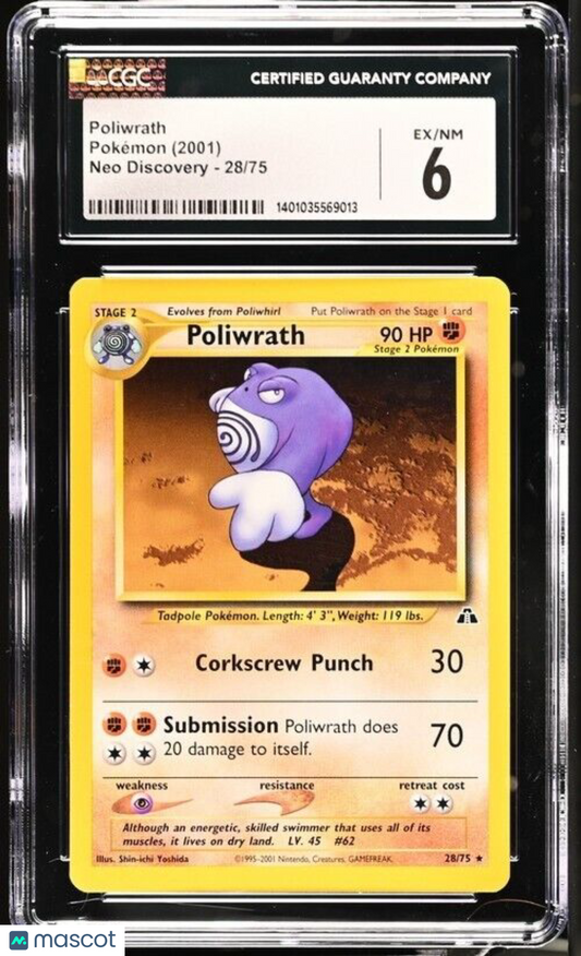 CGC 6 Pokémon 2001 Poliwrath 28/75 Neo Discovery - Unlimited Rare | English