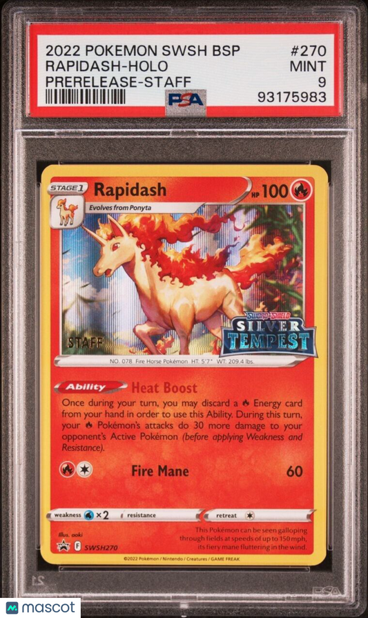 2022 Pokemon Silver Tempest Black Star Promo STAFF #270 - PSA Mint 9 - RAPIDASH