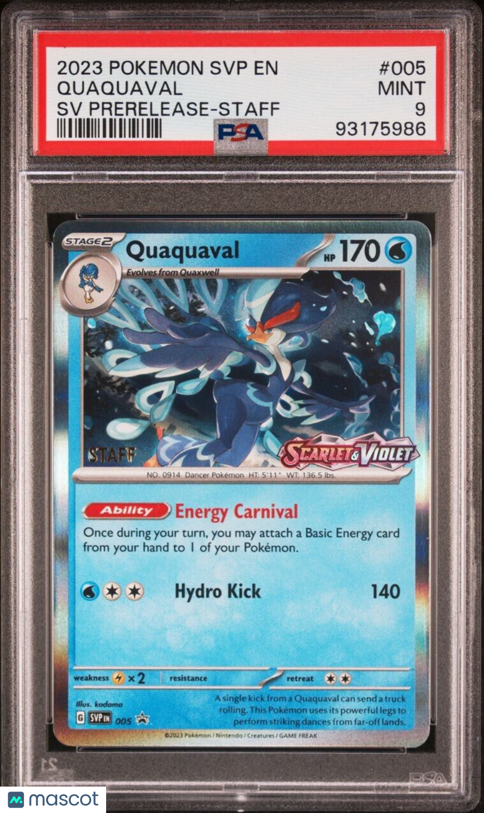 Pokemon Graded 9 Quaquaval Staff Prerelease Promo 005