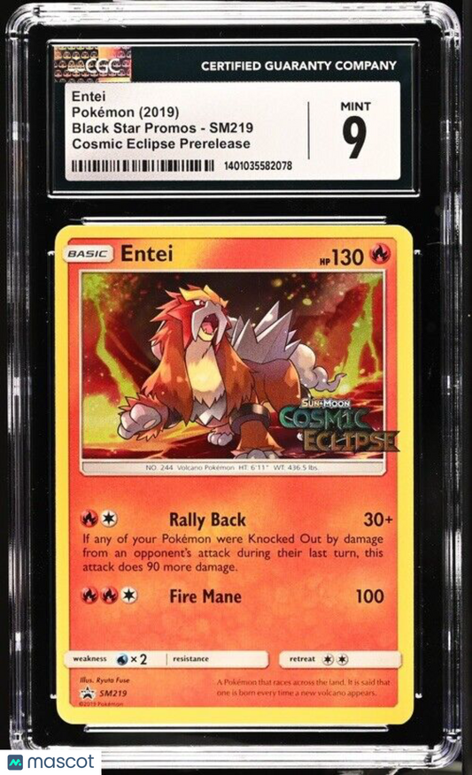 CGC 9 Entei SM219 STAFF PreRelease HOLO PROMO Pokemon Graded Card