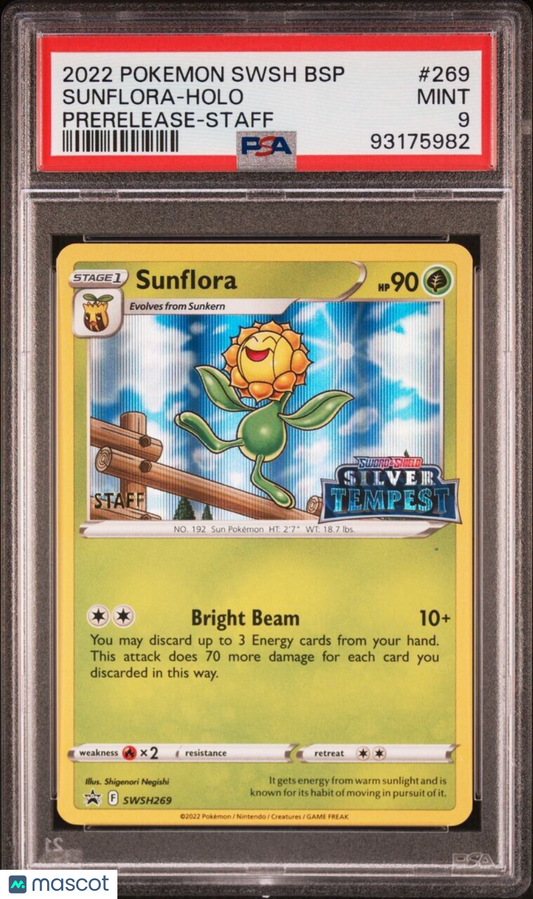 PSA 9 Sunflora Prerelease Staff Stamp #269 MINT Pokemon SWSH Silver Tempest