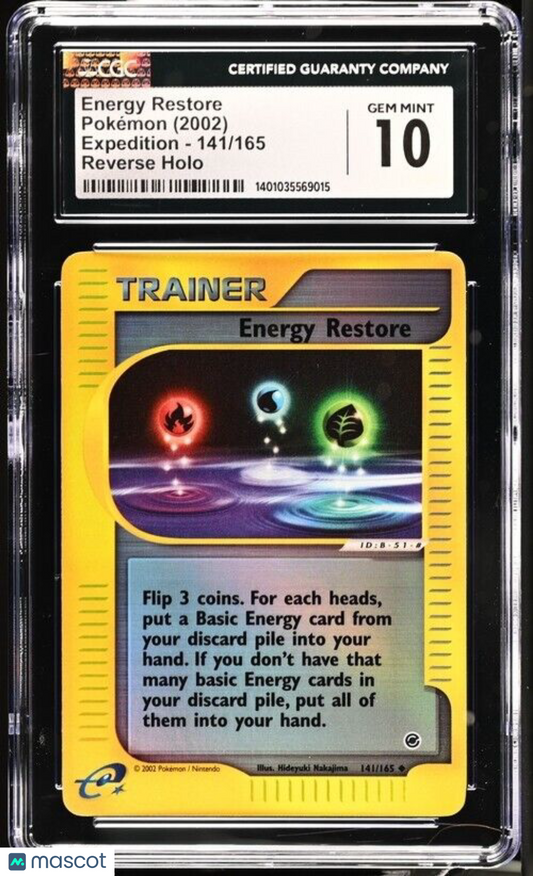 CGC 10 Pokémon 2002 Energy Restore 141/165 Expedition Reverse Holo Uncommon