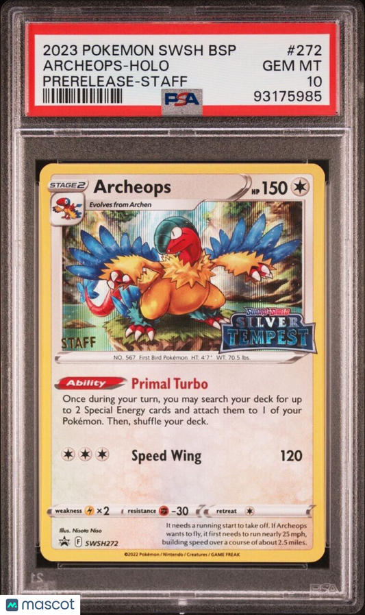 2023 Pokemon Silver Tempest Archeops Staff Prerelease #SWSH272 PSA 10 POP 2