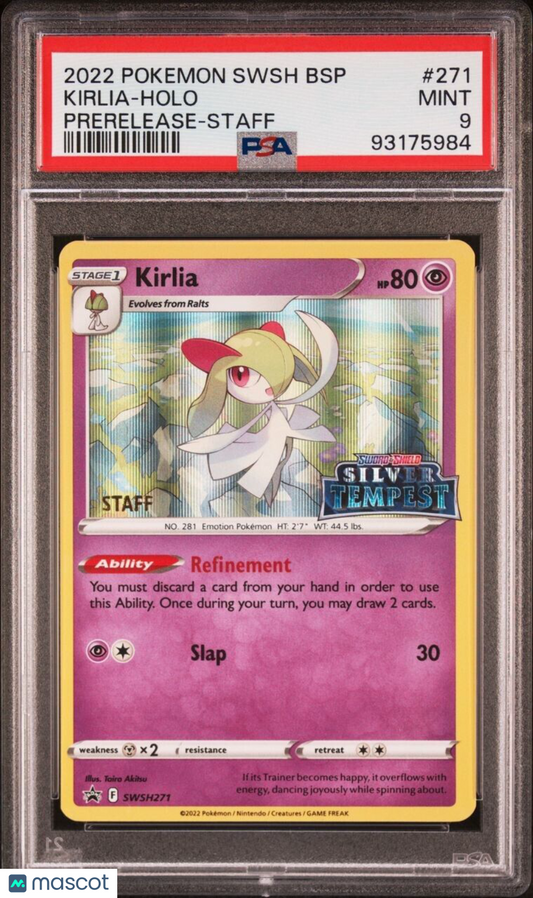 PSA 9 Kirlia Prerelease Staff Holo #271 MINT 2022 Pokemon SWSH Promo *Low Pop*