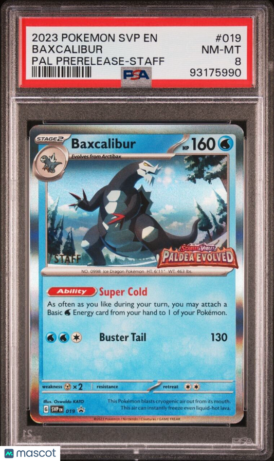 Pokémon PSA 8 Baxcalibur Staff Prerelease Promo Paldea Evolved SVP EN 019